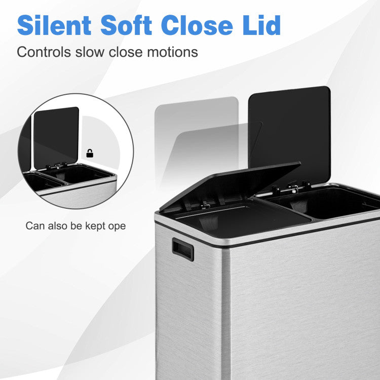 16 Gallon Rectangular Hands-Free Dual Compartment Recycling Kitchen St ...