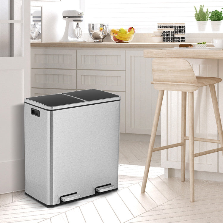 16 Gallon Rectangular Hands-Free Dual Compartment Recycling Kitchen St ...