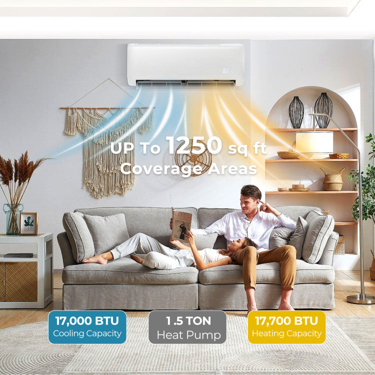 17000 BTU 4-in-1 Mini Split Air Conditioner and Heater 21 SEER2 208-230V Ductless AC Unit with Self-Cleaning Function and Installation Kit