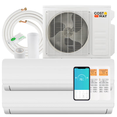 18000 BTU Dual 2 Zone Mini Split Air Conditioner 20 SEER2 Wifi Enabled Ductless Wall Mounted Inverter AC Unit with 24H Timer and Remote Control