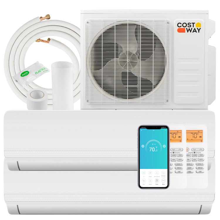 18000 BTU Dual 2 Zone Mini Split Air Conditioner 20 SEER2 Wifi Enabled Ductless Wall Mounted Inverter AC Unit with 24H Timer and Remote Control