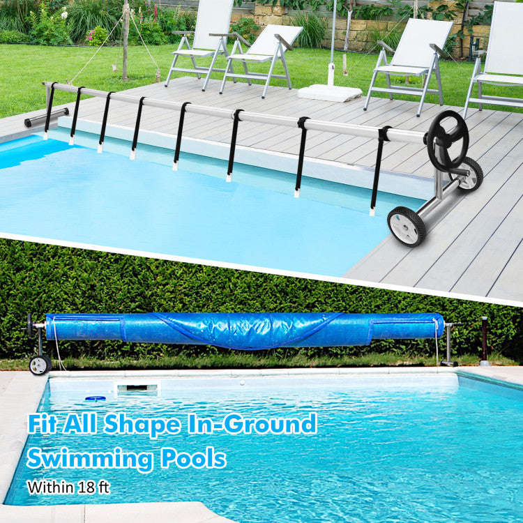 18 FT Aluminum Pool Solar Cover Reel Set Swimming Inground Cover Roller with Wheels