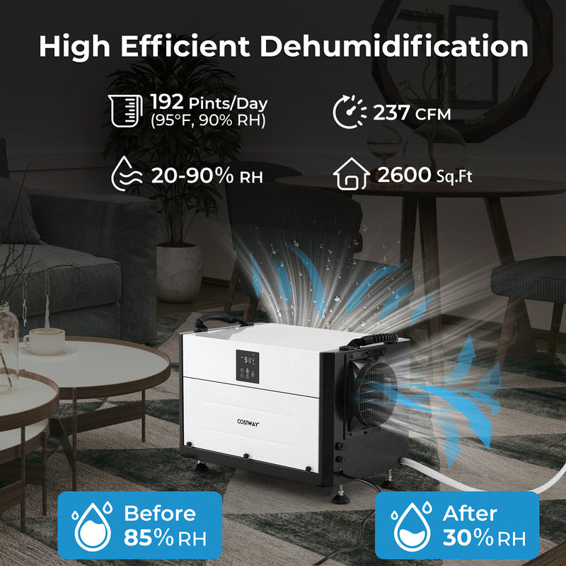 192 Pint Crawl Space Dehumidifier with Remote Control and 24H Timer, Commercial Dehumidifier with Auto Defrost, Memory Function, LED Display for Crawlspaces Basements