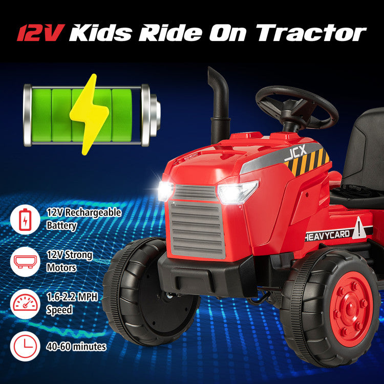 2-in-1 Kids Ride On Tractor Electric Toddler Toy Car with Detachable Trailer and Remote Control