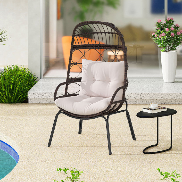 Patio Wicker Egg Chair Outdoor Rattan Lounge Basket with Seat and Back Cushions