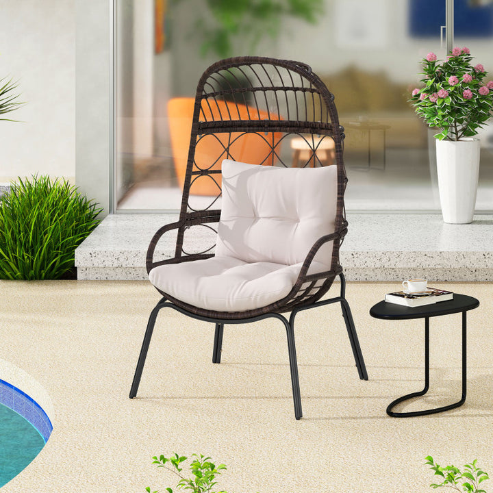 Patio Wicker Egg Chair Outdoor Rattan Lounge Basket with Seat and Back Cushions