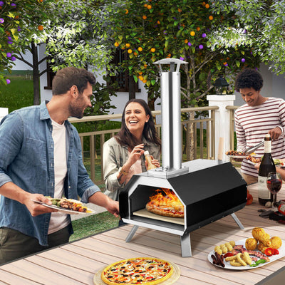Outdoor Pizza Oven Stainless Steel Wood Fired Pizza Grill Maker with Foldable Legs and Removable Chimney