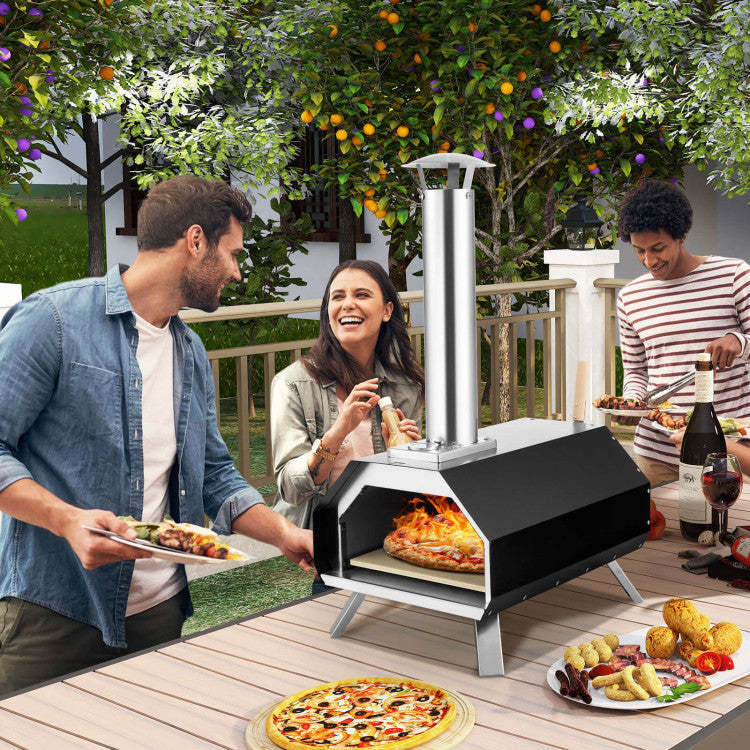 Outdoor Pizza Oven Stainless Steel Wood Fired Pizza Grill Maker with Foldable Legs and Removable Chimney