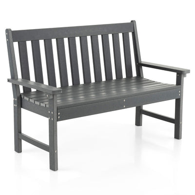 2-Person Slatted Patio Bench 52 Inch Outdoor All-Weather HDPE Garden Bench with Armrests and Backrest