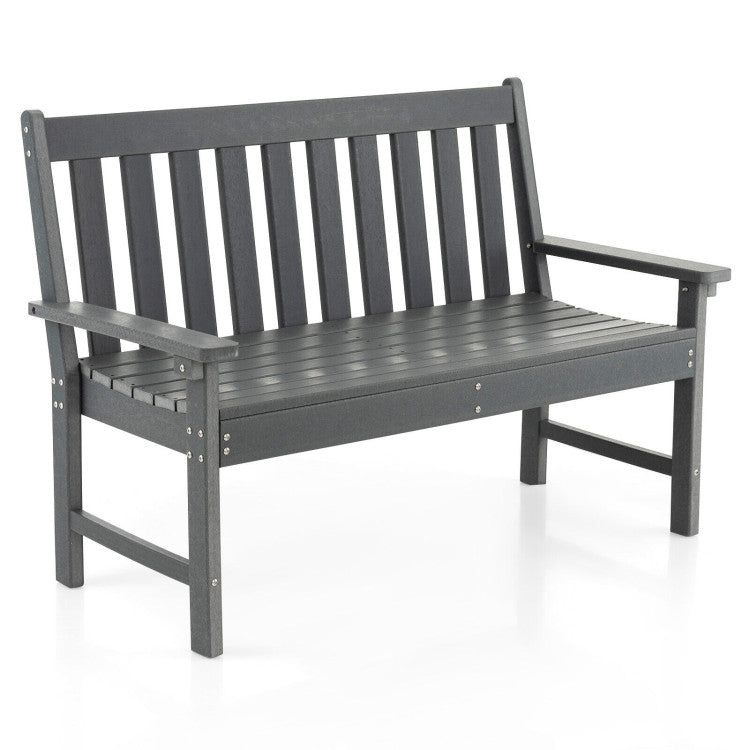 2-Person Slatted Patio Bench 52 Inch Outdoor All-Weather HDPE Garden Bench with Armrests and Backrest