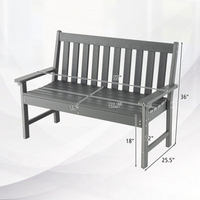 2-Person Slatted Patio Bench 52 Inch Outdoor All-Weather HDPE Garden Bench with Armrests and Backrest