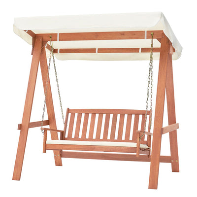 2-Seat Porch Swing Outdoor Hanging Bench with Cushion and Functional Top Canopy