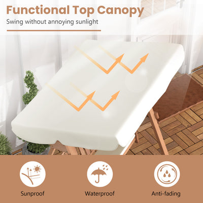 2-Seat Porch Swing Outdoor Hanging Bench with Cushion and Functional Top Canopy