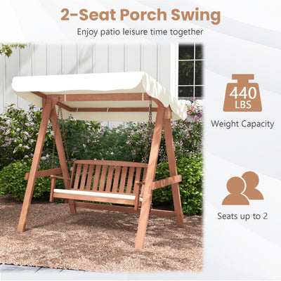 2-Seat Porch Swing Outdoor Hanging Bench with Cushion and Functional Top Canopy