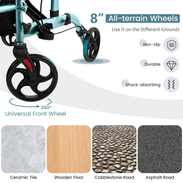 2-in-1 Foldable Rollator Walker Lightweight Mobility Walking Aid Wheelchair with Adjustable Handles and Ergonomic Brakes