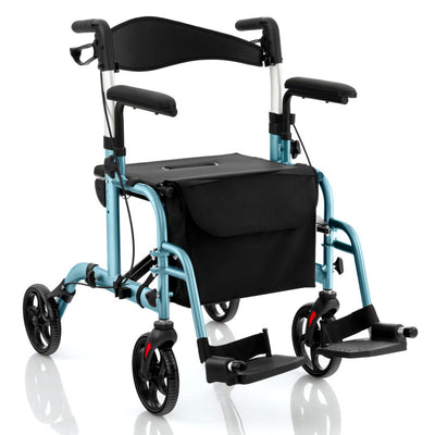 2-in-1 Foldable Rollator Walker Lightweight Mobility Walking Aid Wheelchair with Adjustable Handles and Ergonomic Brakes