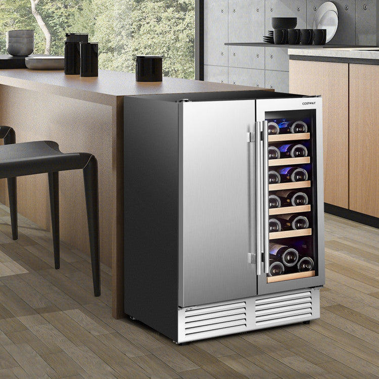 2-in-1 Freestanding Wine Cooler Built-in Beverage Refrigerator Stainless Steel Fridge with Smart Control and 9 Shelves
