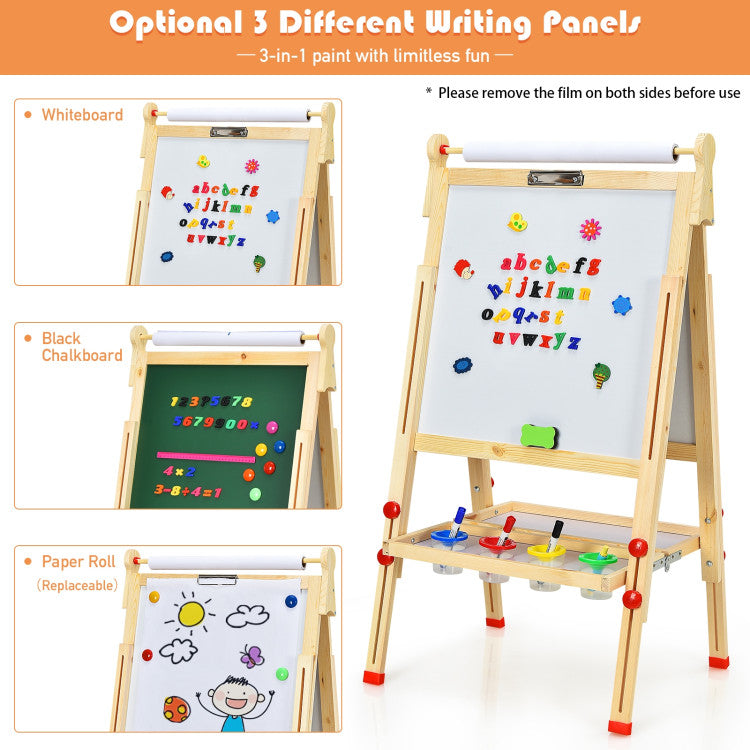 Kids Art Easel with Paper Roll Double-Sided Regulable Drawing Easel Plank