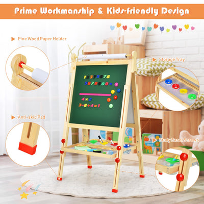 Kids Art Easel with Paper Roll Double-Sided Regulable Drawing Easel Plank