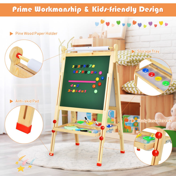 Kids Art Easel with Paper Roll Double-Sided Regulable Drawing Easel Plank 