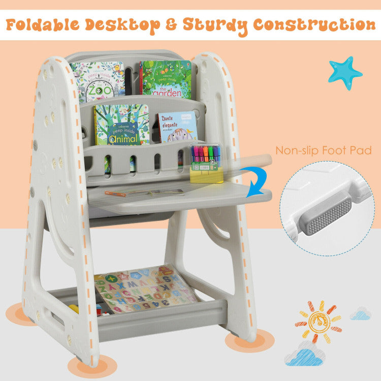2-in-1 Kids Easel Desk Chair Set Book Rack Adjustable Art Painting Board