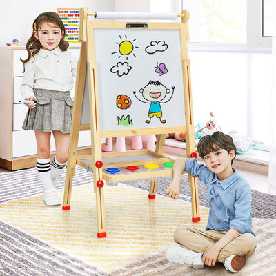 Kids Art Easel with Paper Roll Double-Sided Regulable Drawing Easel Plank