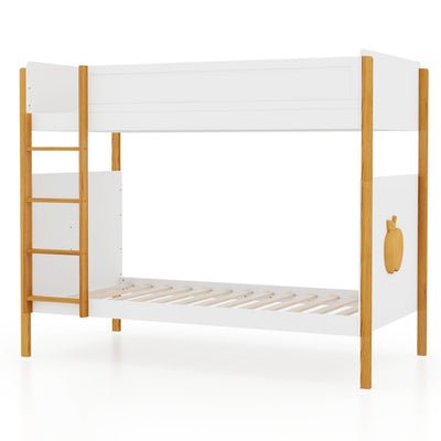 2-in-1 Twin Over Twin Bunk Bed Solid Wood Bunk Bed Frame with Integrated Ladder and Safety Guardrails for Kids