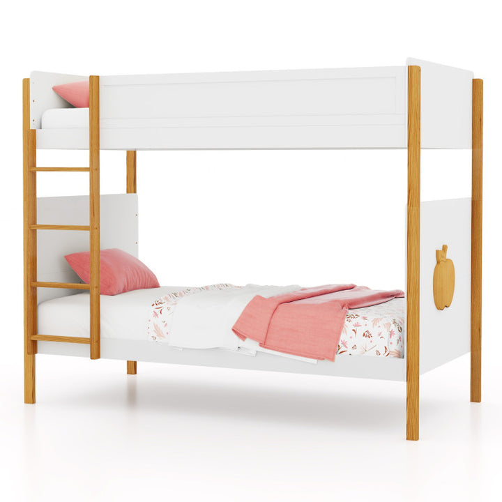 2-in-1 Twin Over Twin Bunk Bed Solid Wood Bunk Bed Frame with Integrated Ladder and Safety Guardrails for Kids