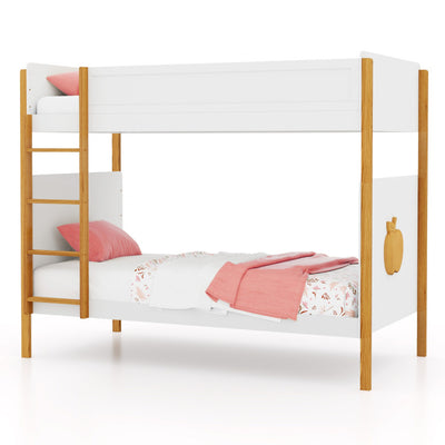 2-in-1 Twin Over Twin Bunk Bed Solid Wood Bunk Bed Frame with Integrated Ladder and Safety Guardrails for Kids