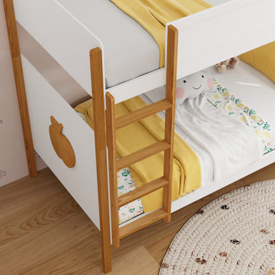 2-in-1 Twin Over Twin Bunk Bed Solid Wood Bunk Bed Frame with Integrated Ladder and Safety Guardrails for Kids