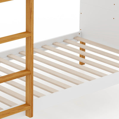 2-in-1 Twin Over Twin Bunk Bed Solid Wood Bunk Bed Frame with Integrated Ladder and Safety Guardrails for Kids