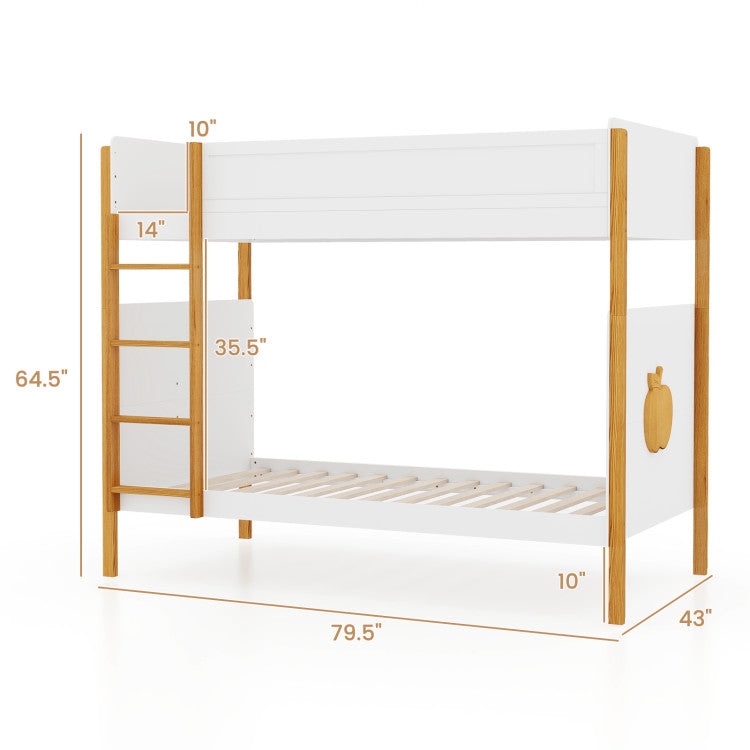 2-in-1 Twin Over Twin Bunk Bed Solid Wood Bunk Bed Frame with Integrated Ladder and Safety Guardrails for Kids