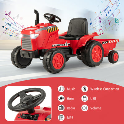 2-in-1 Kids Ride On Tractor Electric Toddler Toy Car with Detachable Trailer and Remote Control