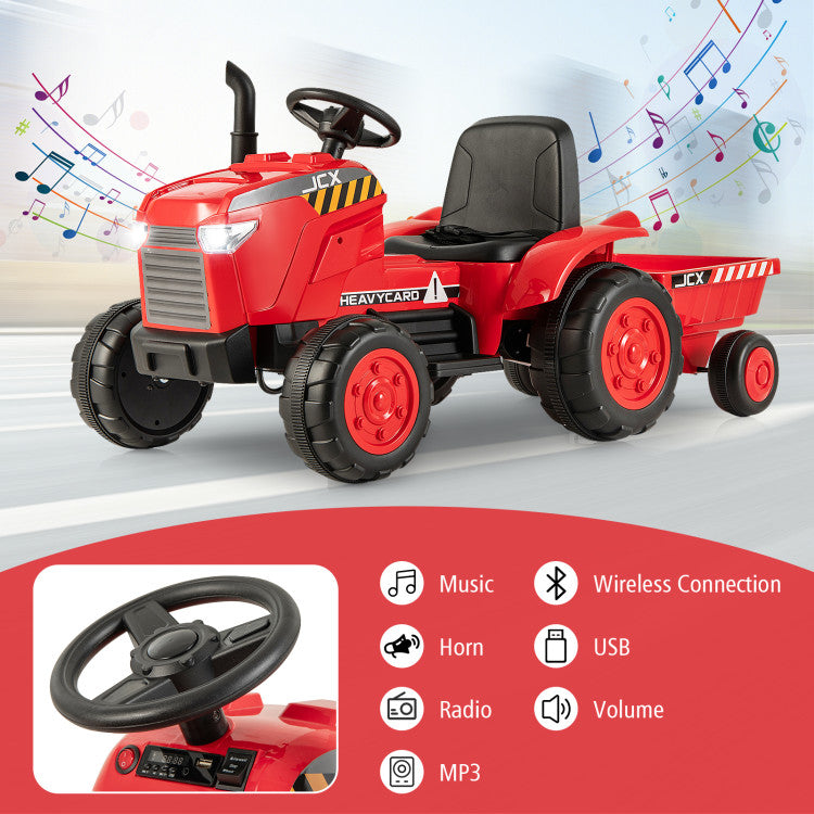 2-in-1 Kids Ride On Tractor Electric Toddler Toy Car with Detachable Trailer and Remote Control