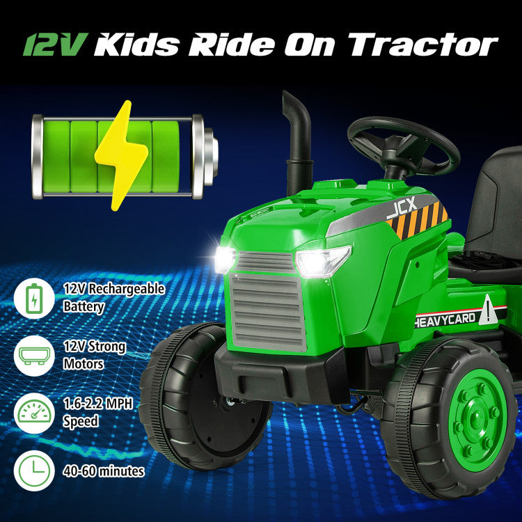 2-in-1 Kids Ride On Tractor Electric Toddler Toy Car with Detachable Trailer and Remote Control