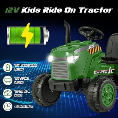 2-in-1 Kids Ride On Tractor Electric Toddler Toy Car with Detachable Trailer and Remote Control