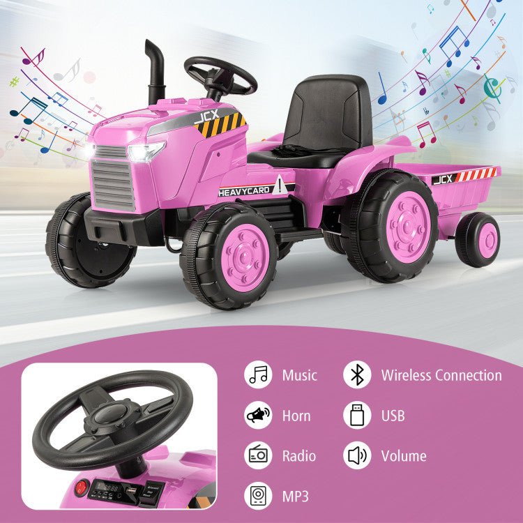 2-in-1 Kids Ride On Tractor Electric Toddler Toy Car with Detachable Trailer and Remote Control