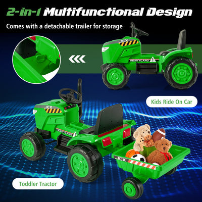 2-in-1 Kids Ride On Tractor Electric Toddler Toy Car with Detachable Trailer and Remote Control