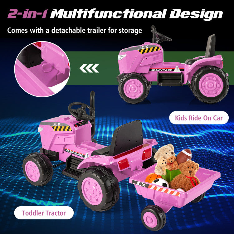 2-in-1 Kids Ride On Tractor Electric Toddler Toy Car with Detachable Trailer and Remote Control