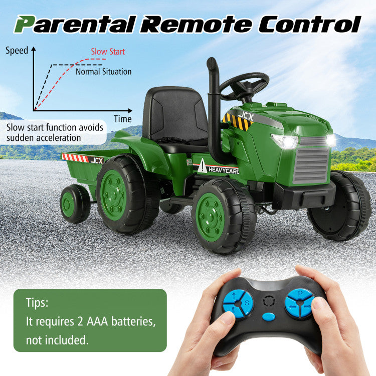 2-in-1 Kids Ride On Tractor Electric Toddler Toy Car with Detachable Trailer and Remote Control