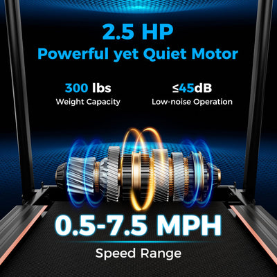 2.5 HP Walking Treadmill with Long Handrail, 300 lbs Capacity Recovery Fitness Exercise Machine Equipment with Pulse Sensors for Senior