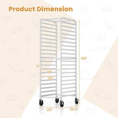 20-tier Kitchen Bun Pan Sheet Rack Aluminum Speed Rack Commercial Bakery Cooling Rack with Lockable Rubber Wheels for Restaurant