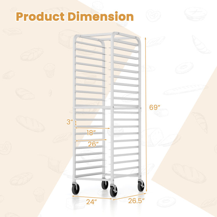 20-tier Kitchen Bun Pan Sheet Rack Aluminum Speed Rack Commercial Bakery Cooling Rack with Lockable Rubber Wheels for Restaurant