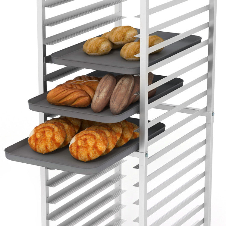 20-tier Kitchen Bun Pan Sheet Rack Aluminum Speed Rack Commercial Bakery Cooling Rack with Lockable Rubber Wheels for Restaurant