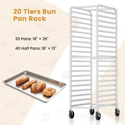 20-tier Kitchen Bun Pan Sheet Rack Aluminum Speed Rack Commercial Bakery Cooling Rack with Lockable Rubber Wheels for Restaurant