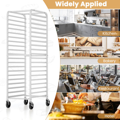 20-tier Kitchen Bun Pan Sheet Rack Aluminum Speed Rack Commercial Bakery Cooling Rack with Lockable Rubber Wheels for Restaurant