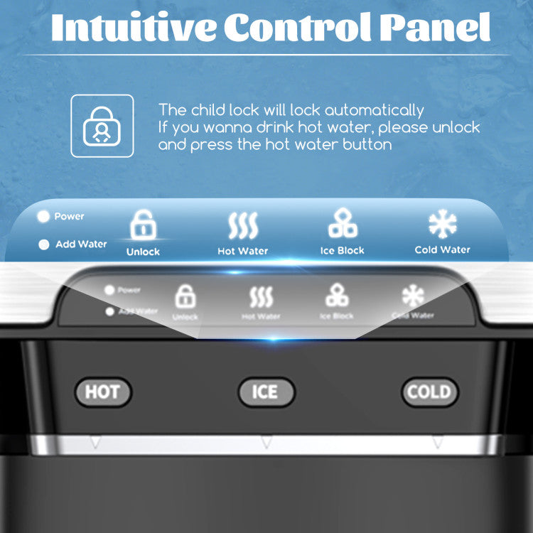 Ice Maker with Built-in Water Cooler Dispenser and 3 Temperature Settings