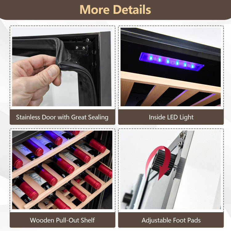 20 Inch Wine Cooler 33 Bottles Wine Refrigerator Built-In or Freestanding Mini Wine Fridge with Tempered Glass Door