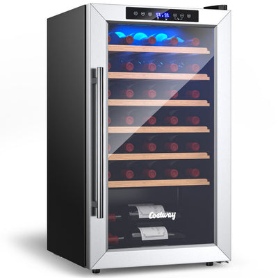 20 Inch Wine Cooler 33 Bottles Wine Refrigerator Built-In or Freestanding Mini Wine Fridge with Tempered Glass Door