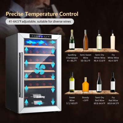 20 Inch Wine Cooler 33 Bottles Wine Refrigerator Built-In or Freestanding Mini Wine Fridge with Tempered Glass Door